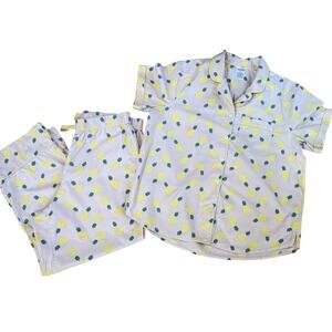 LANDS' END 100% Cotton Pajama Set Lite Pink w/ Pineapples Sz Med. (8-10) CUTE!